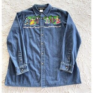 Vtg Christopher Radko By Bellepoint Around The World Santas Denim Shirt Medium